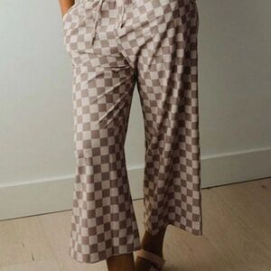 Albion Checkered Wide-Leg Pants in Brown and White
